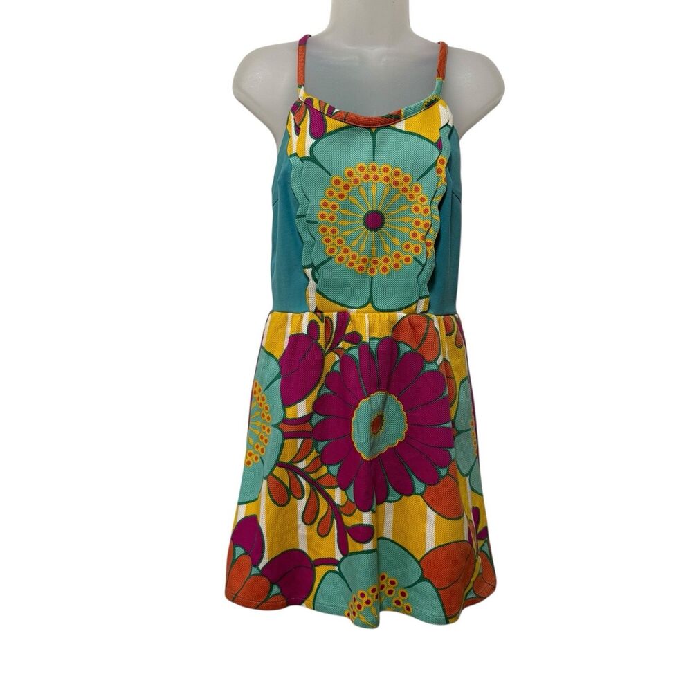 Judith March Mini Dress Small Sleeveless Floral Multicolor Retro Mod Colorful